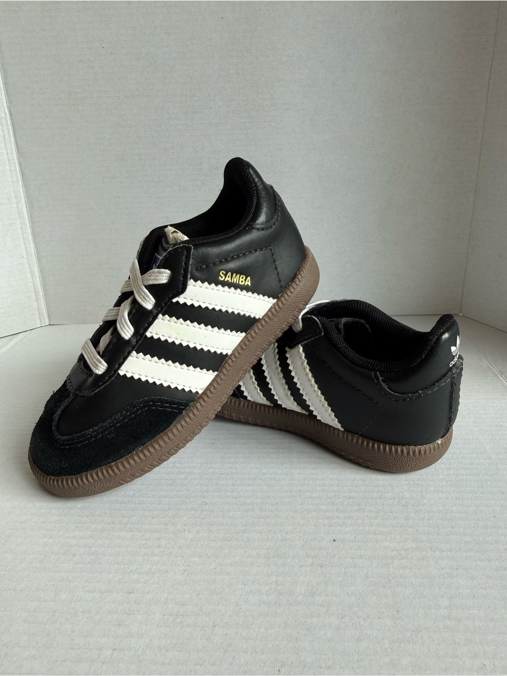 adidas Kids Samba Black White with Brown Gum Sole Sneakers